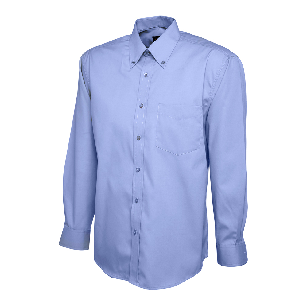 Uneek UC701 Pinpoint Oxford Long Sleeve Shirt - Mid Blue - 3XL
