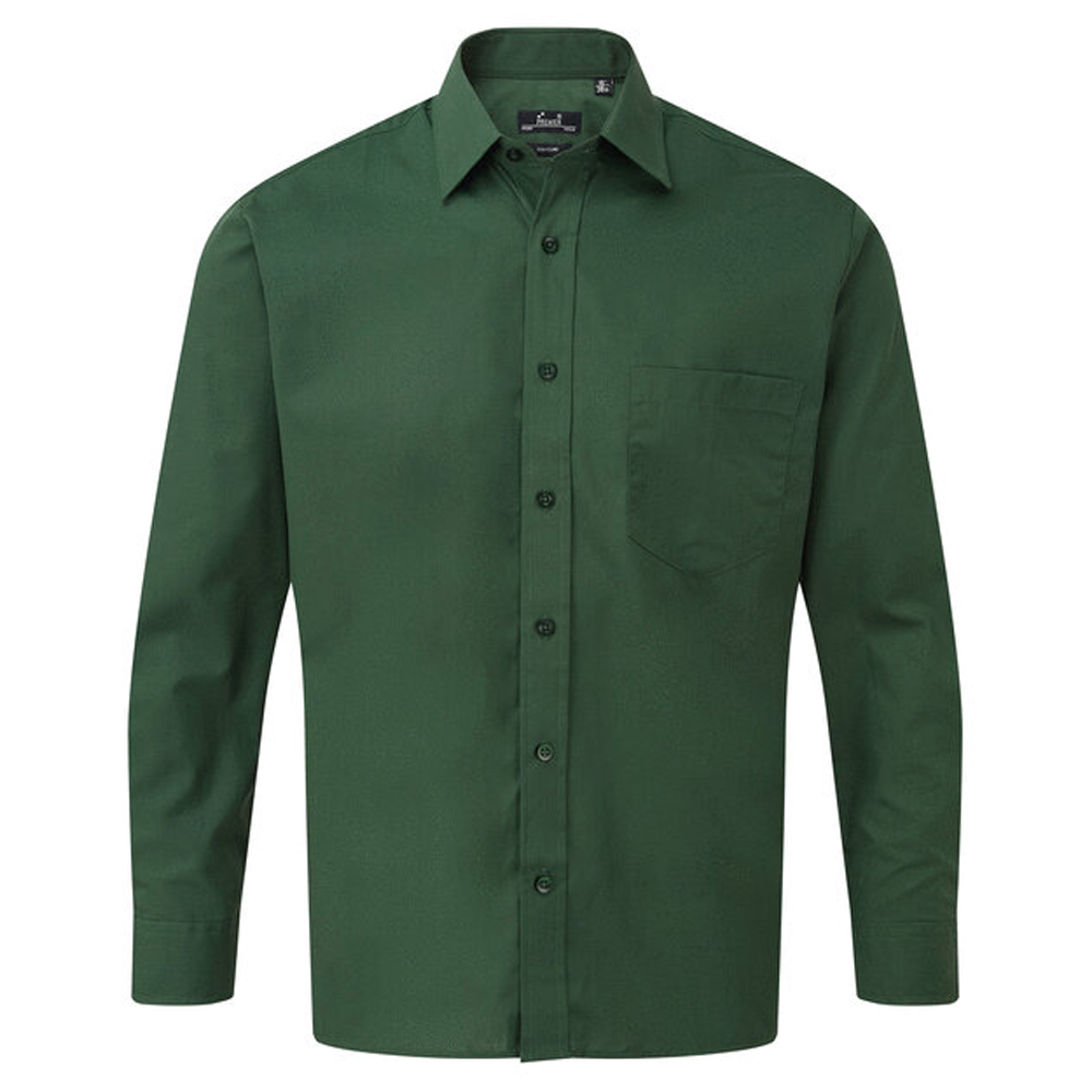 Premier PR200 Long Sleeve Poplin Shirt - Bottle Green - 18