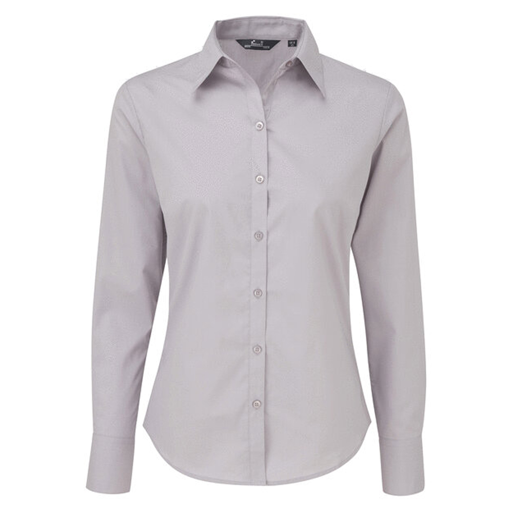 Premier Women's PR300 Long Sleeve Poplin Blouse - Silver - 12