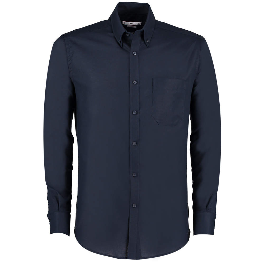 Kustom Kit KK184 Long Sleeve Oxford Slim Fit Shirt - Navy - 17