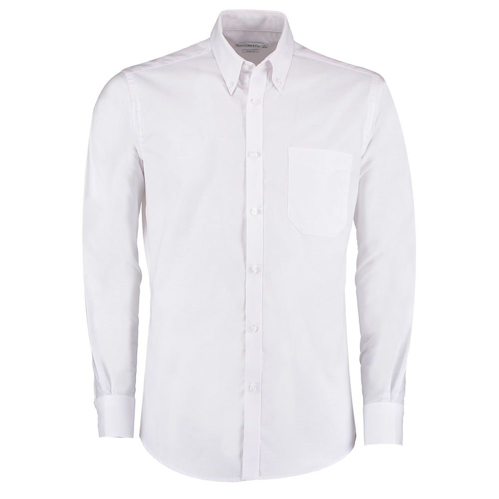 Kustom Kit KK184 Long Sleeve Oxford Slim Fit Shirt - White - 14