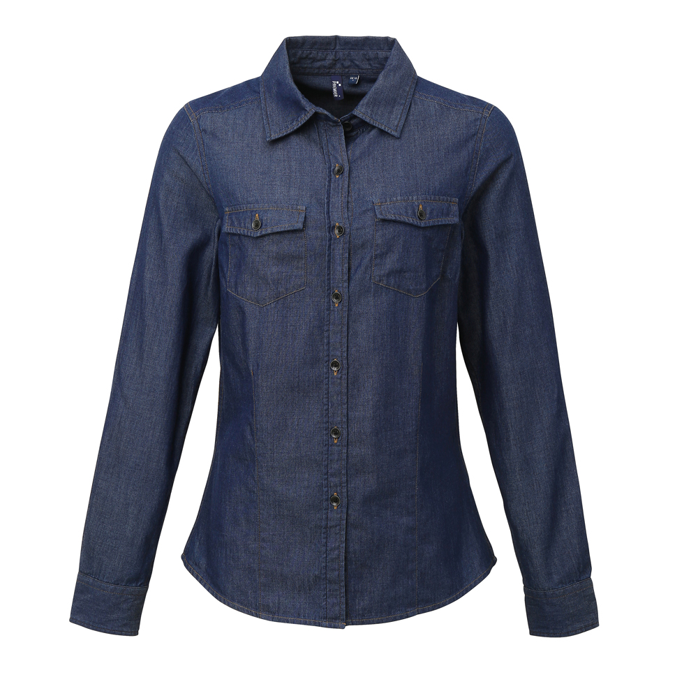 Premier PR322 Women's Jeans Stitch Denim Shirt - Indigo Denim - 16
