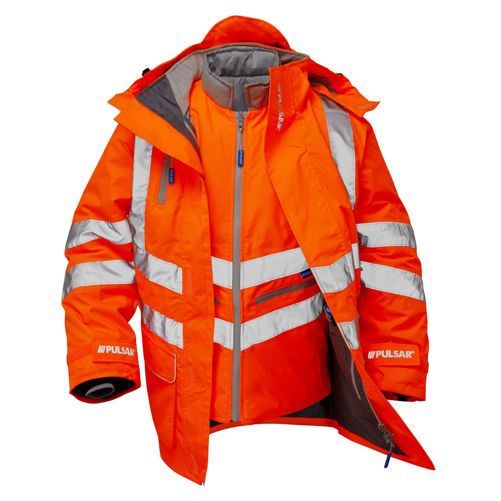 PULSAR PR497 7-1 Storm Coat C/W Bodywarmer- Hi Viz Orange - Small